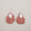 pink petal polymer clay earrings with silver leaf accent dangle