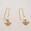 bee and freshwater pearl threader earrings