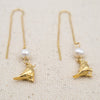 bird and freshwater pearl threader earrings