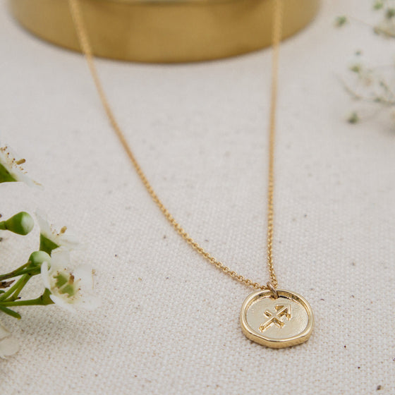 astrology zodiac sign pendant with dainty gold-filled cable chain necklace sagittarius