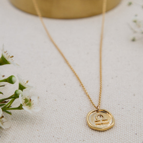 astrology zodiac sign pendant with dainty gold-filled cable chain necklace libra