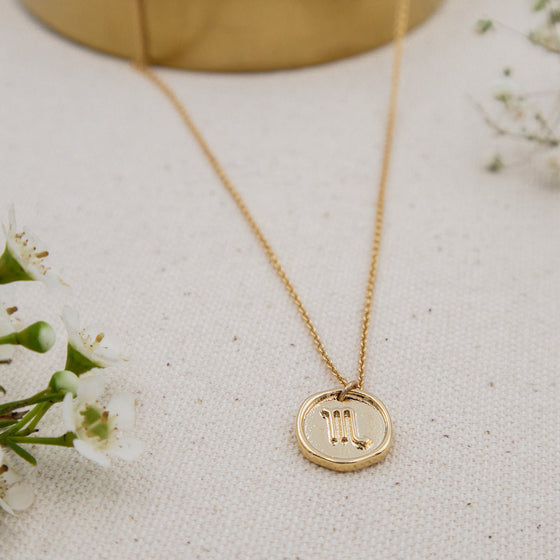astrology zodiac sign pendant with dainty gold-filled cable chain necklace scorpio