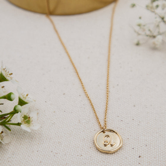 astrology zodiac sign pendant with dainty gold-filled cable chain necklace leo