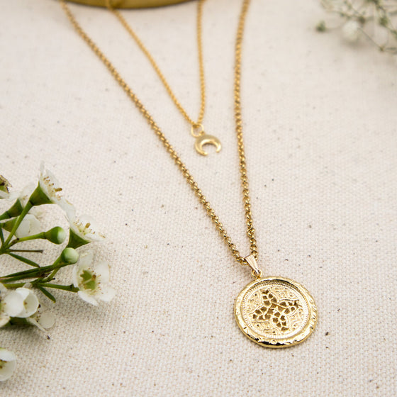 medallion with dainty gold-filled rolo chain necklace