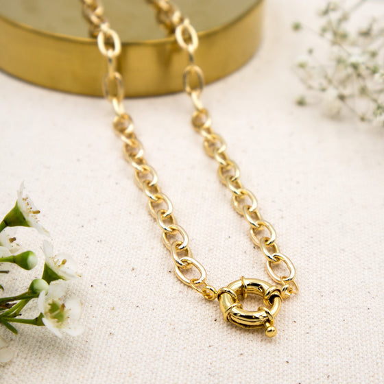 gold-filled flat cable chain with nautical toggle clasp necklace
