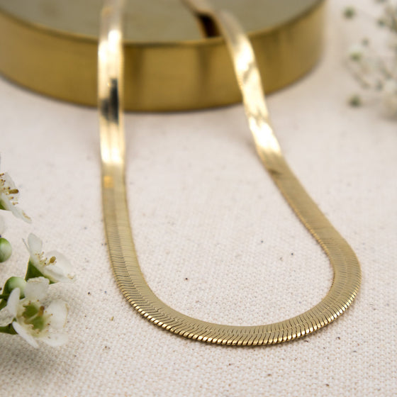 gold-plated herringbone snake chain necklace