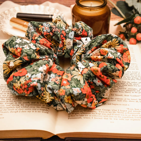 big scrunchie green with florals Liberty of London