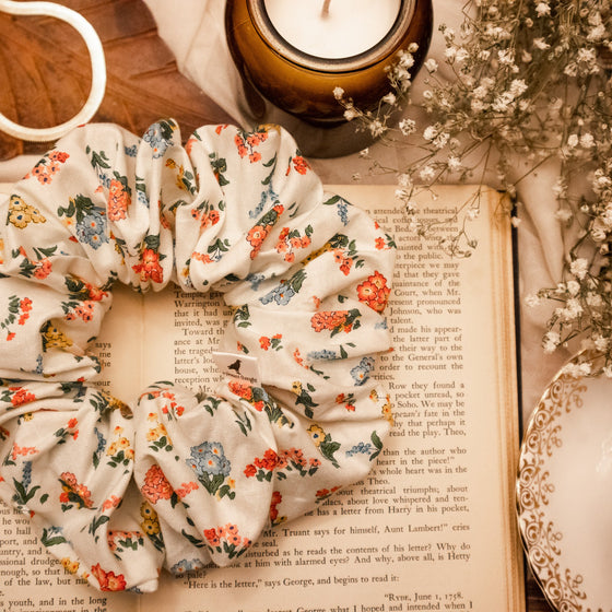 big scrunchie white with florals Liberty of London