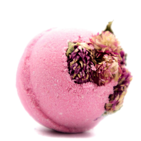 salted caramel and pistachio bath bomb canada pink with gomphrena Lolita