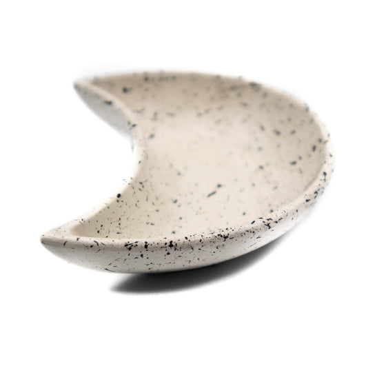 handmade crescent moon trinket dish concrete speckled