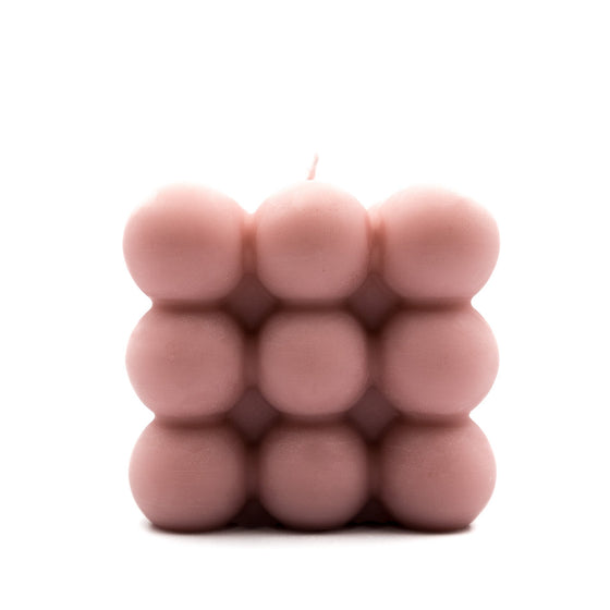 pink bubble cube pillar candle handcrafted