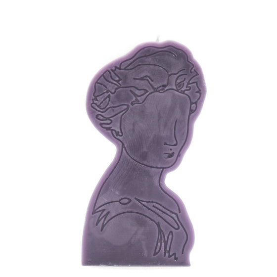 purple lady portrait line drawing candle pillar handcrafted