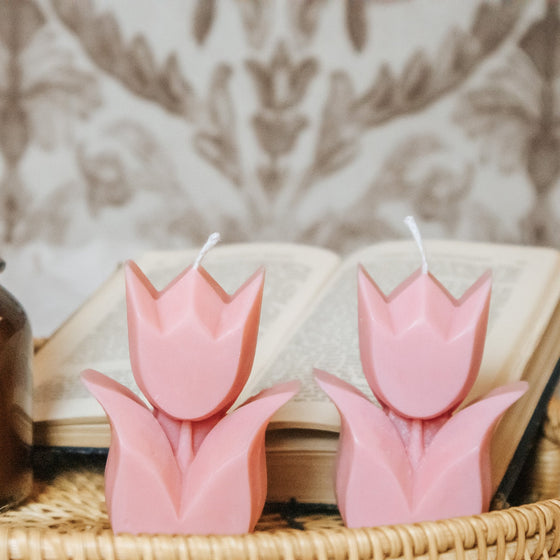 pink tulip flower candle pillar handcrafted