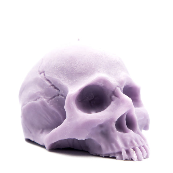 purple half skull pillar candle handcrafted