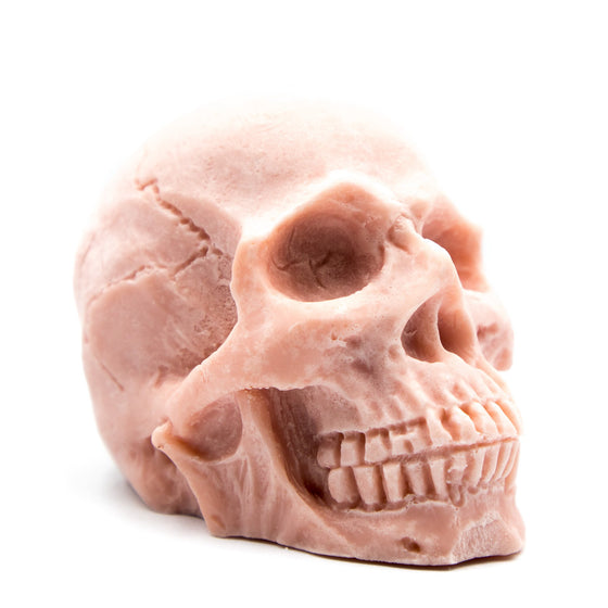 pink skull pillar candle handcrafted