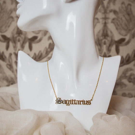 zodiac sign astrology gothic old english necklace sagittarius