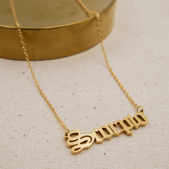 zodiac sign astrology gothic old english necklace scorpio