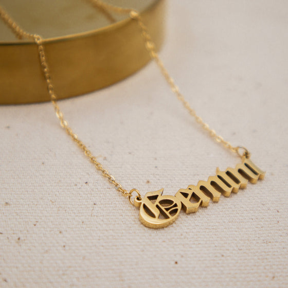 zodiac sign astrology gothic old english necklace gemini