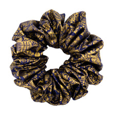  big scrunchie blue black with gold foliage