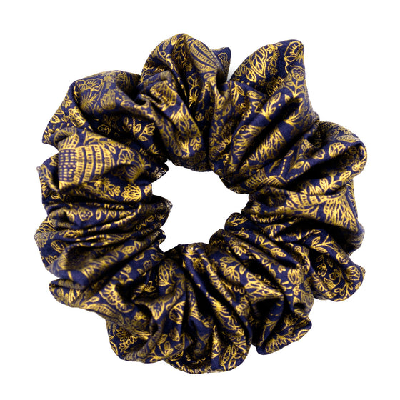 big scrunchie blue black with gold foliage