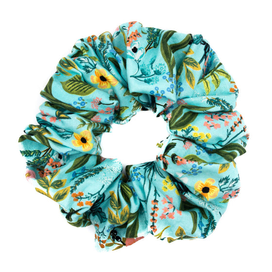 big scrunchie turquoise with florals 