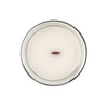 arccanai puja coconut apricot wax candle in a classic, clear glass votive with a wooden wick tamil candle top
