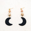black crescent moon moonstone gold spun howlite polymer clay earrings