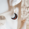 floral black moon polymer clay earrings