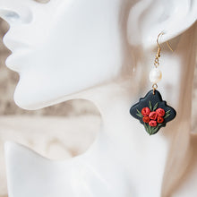  bouquet of roses polymer clay earrings black dangles