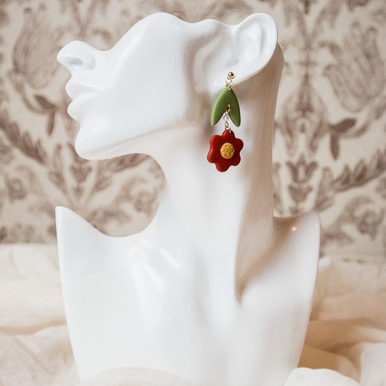 Posy polymer clay earrings red daisy dangles