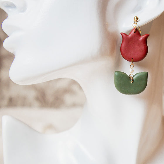 tulip polymer clay earrings red dangles