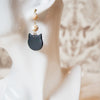black cat face moonstone gold spun howlite polymer clay earrings