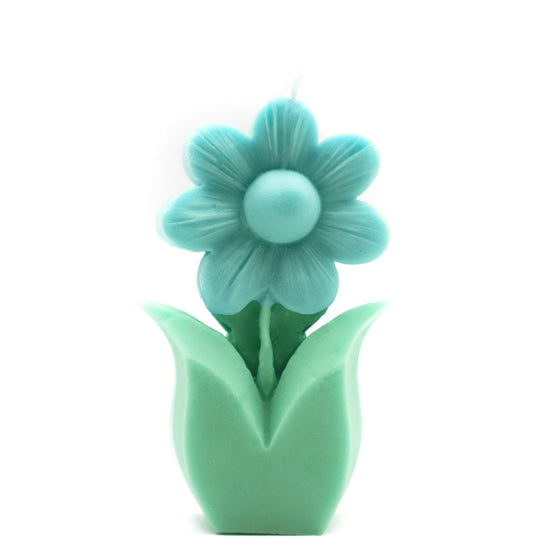 daisy flower candle pillar in mint green