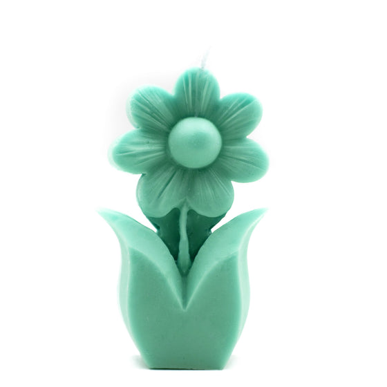 daisy flower candle pillar in mint