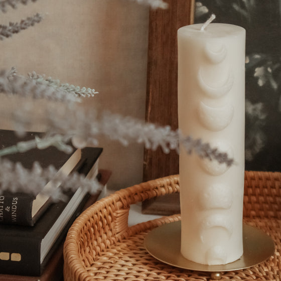 Moon Phases Candle Pillar Displayed