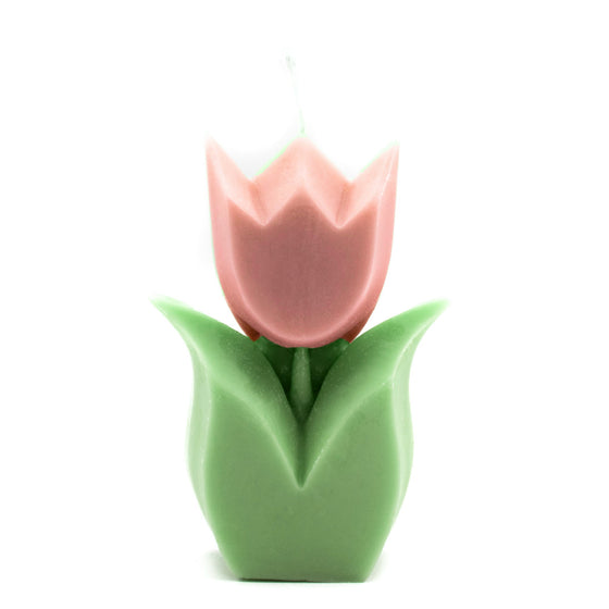 tulip flower candle pillar  in orange and green