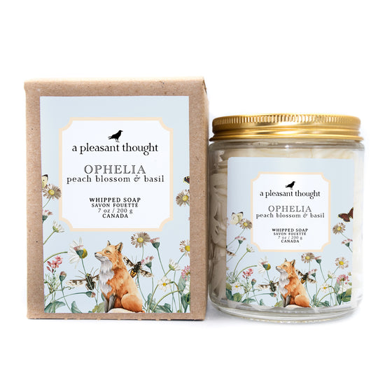 ophelia peach blossom and basil whipped soap box