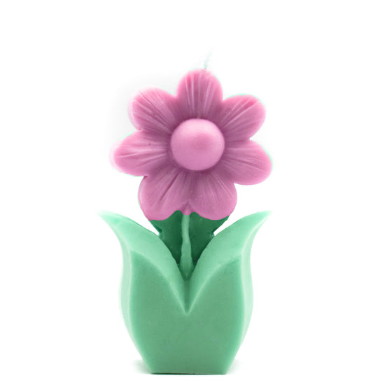 daisy flower candle pillar in pink green
