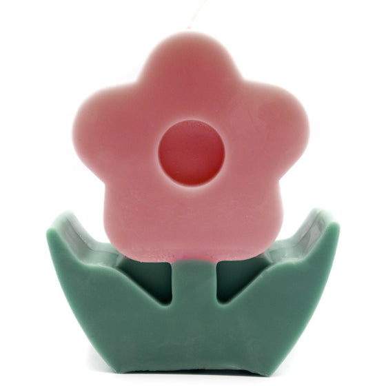 large flower candle pillar in pink and green