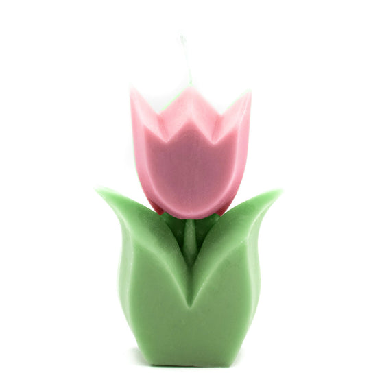 tulip flower candle pillar  in pink and green
