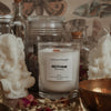 arccanai puja coconut apricot wax candle in a classic, clear glass votive with a wooden wick tamil candle notes