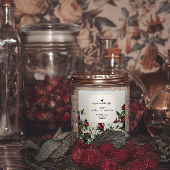 ruby raspberry and wild mint whipped soap notes