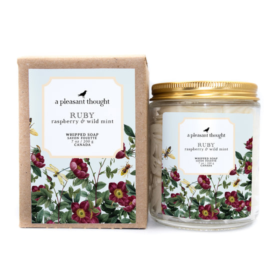 ruby raspberry and wild mint whipped soap box