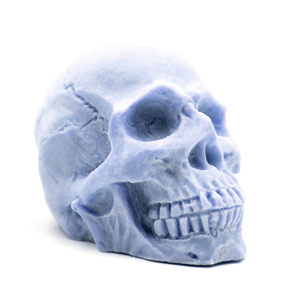 skull pillar candle in blue