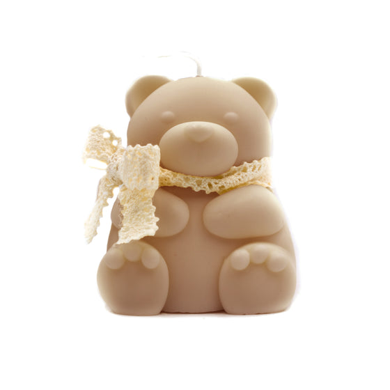 teddy bear pillar candle beige