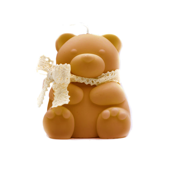 teddy bear pillar candle caramel