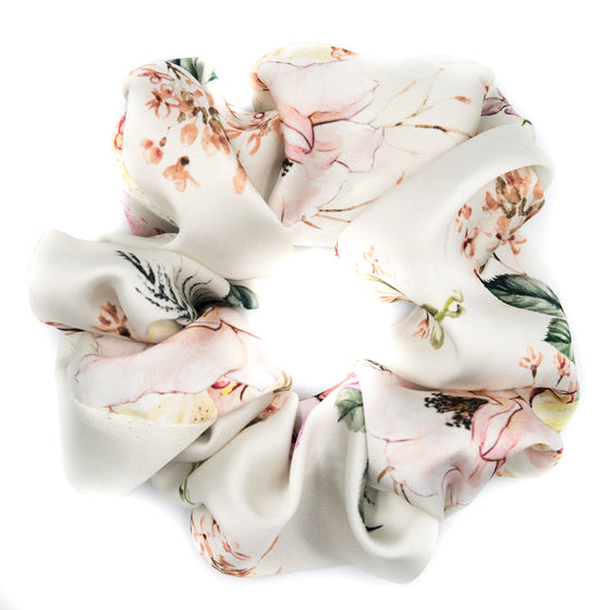 White floral satin scrunchie a pleasant thought