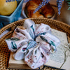 White floral satin scrunchie display