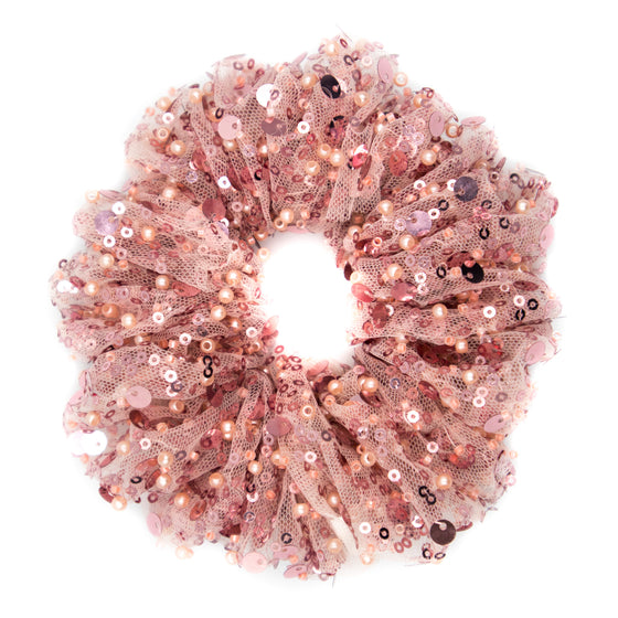 blush pink tulle and sequin formal scrunchie a pleasant thought