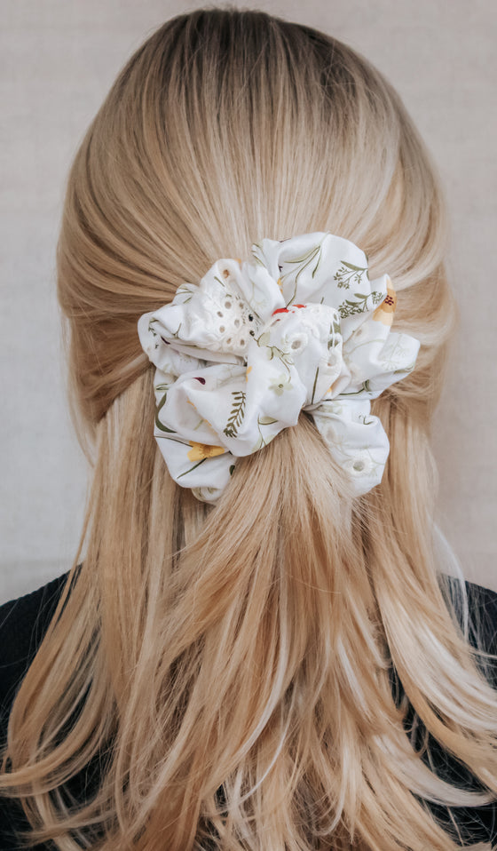 boho flowers cotton scrunchie  blonde
